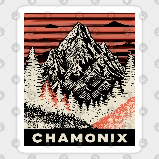 Chamonix Mountains Rugged Woodcut Style Art Sticker by TuncGK